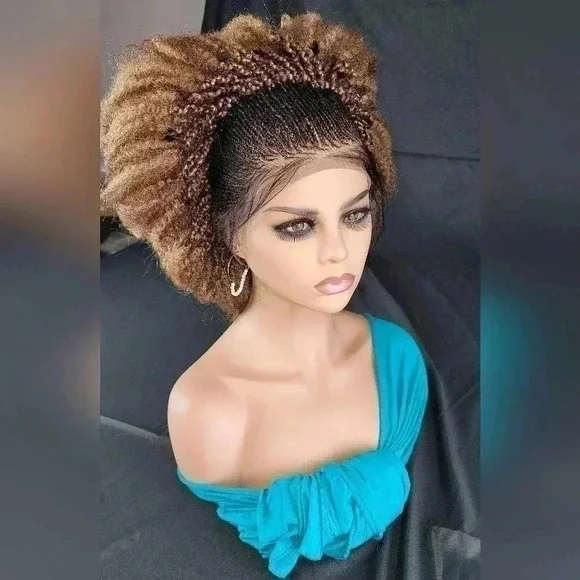 Gorgeous Braided lace wig, short wig ombre wigs, afro wig, 100% handmade NWT - Picture 12 of 17